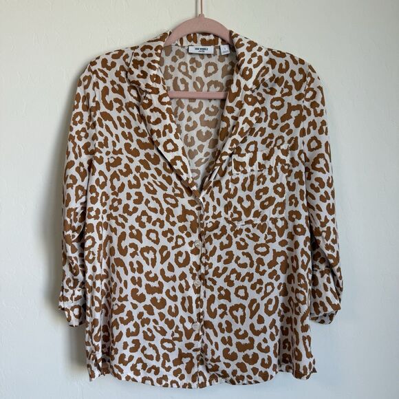 Van Winkle & Co Boho Brown Leopard Satin Wide Leg Pajama Set Large Animal Print - Picture 2 of 12